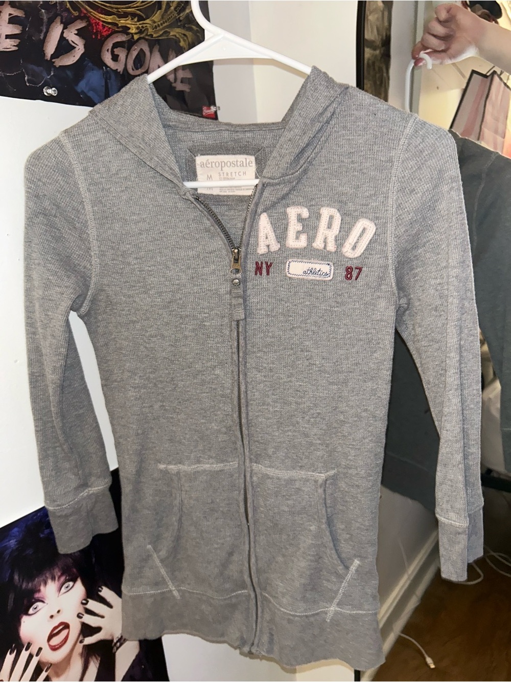Y2k Grey Aeropostale Embroidered Aero Logo knit zip up hoodie jacket
